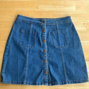 Classic A Line Jean Skirt Button Front - Medium
